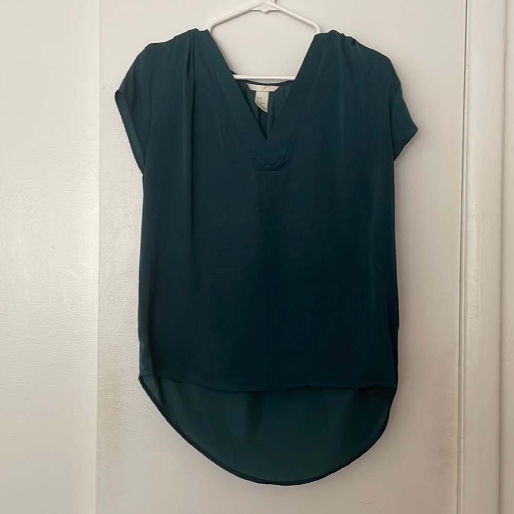 H&M Cap Sleeve V-neck Blouse in Forest Green